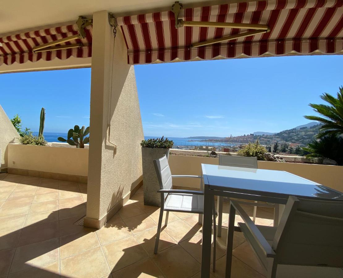Mansfield Vue Carte Postale Terrasse Piscine Calme Port A 200M A Pied Lägenhet Menton Exteriör bild